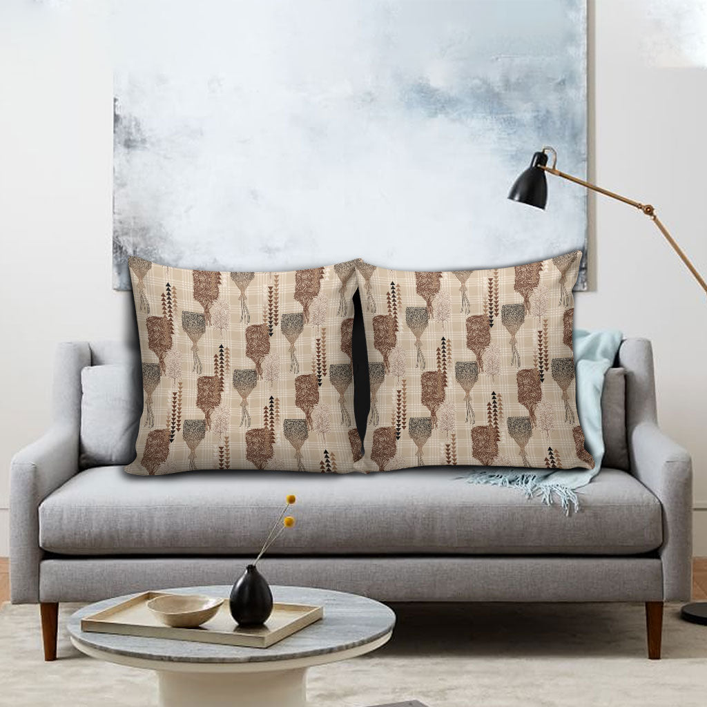 Aloha Hawaii Vintage Kahili Pa'a Lima Pillow Cover Palaka Print Cozy Beige