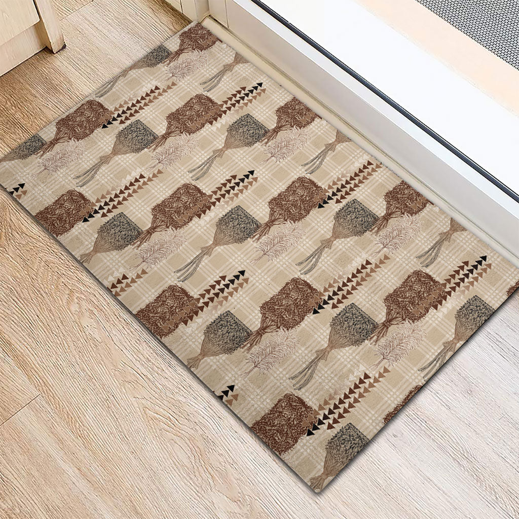 Aloha Hawaii Vintage Kahili Pa'a Lima Rubber Doormat Palaka Print Cozy Beige