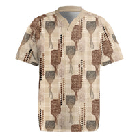 Aloha Hawaii Vintage Kahili Pa'a Lima Rugby Jersey Palaka Print Cozy Beige