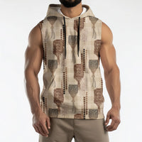 Aloha Hawaii Vintage Kahili Pa'a Lima Sleeveless Hoodie Palaka Print Cozy Beige