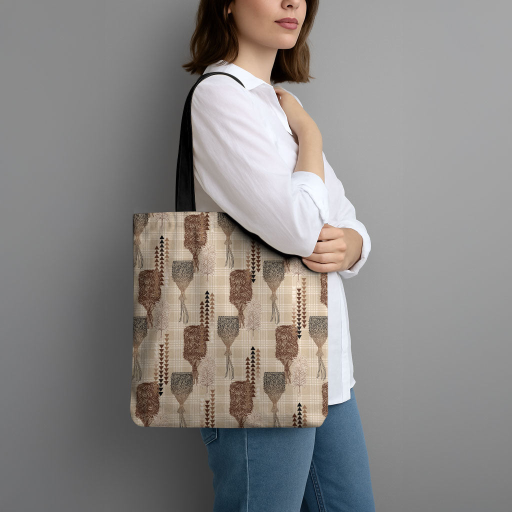 Aloha Hawaii Vintage Kahili Pa'a Lima Tote Bag Palaka Print Cozy Beige