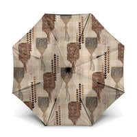 Aloha Hawaii Vintage Kahili Pa'a Lima Umbrella Palaka Print Cozy Beige