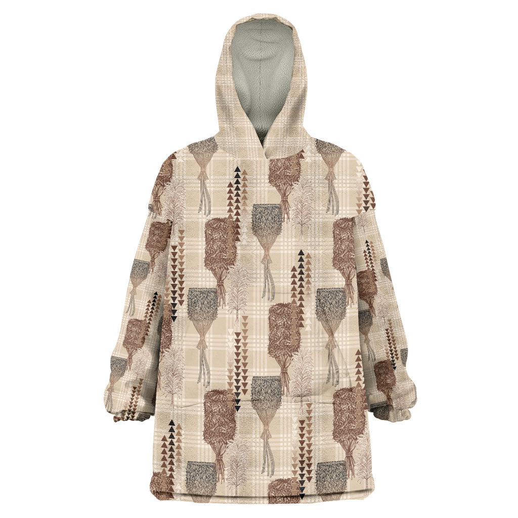 Aloha Hawaii Vintage Kahili Pa'a Lima Wearable Blanket Hoodie Palaka Print Cozy Beige