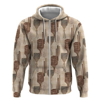 Aloha Hawaii Vintage Kahili Pa'a Lima Zip Hoodie Palaka Print Cozy Beige