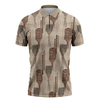 Aloha Hawaii Vintage Kahili Pa'a Lima Zipper Polo Shirt Palaka Print Cozy Beige