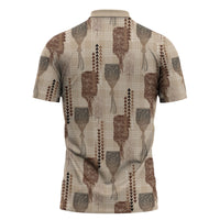 Aloha Hawaii Vintage Kahili Pa'a Lima Zipper Polo Shirt Palaka Print Cozy Beige