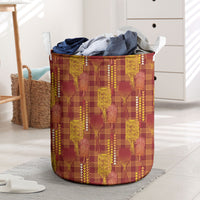 Aloha Hawaii Vintage Kahili Pa'a Lima Laundry Basket Palaka Print Hilo Royal Red-Yellow