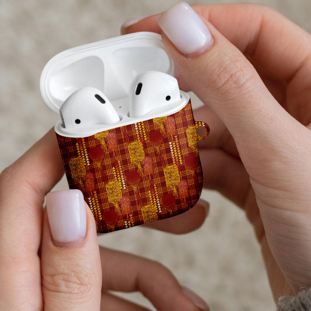 Aloha Hawaii Vintage Kahili Pa'a Lima AirPods Case Palaka Print Hilo Royal Red-Yellow