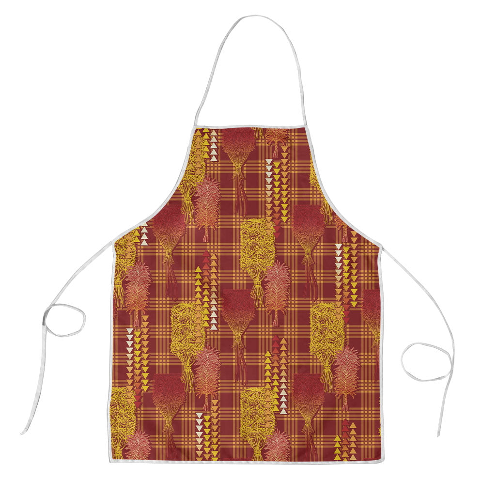Aloha Hawaii Vintage Kahili Pa'a Lima Apron Palaka Print Hilo Royal Red-Yellow LT7 Red - Polynesian Pride