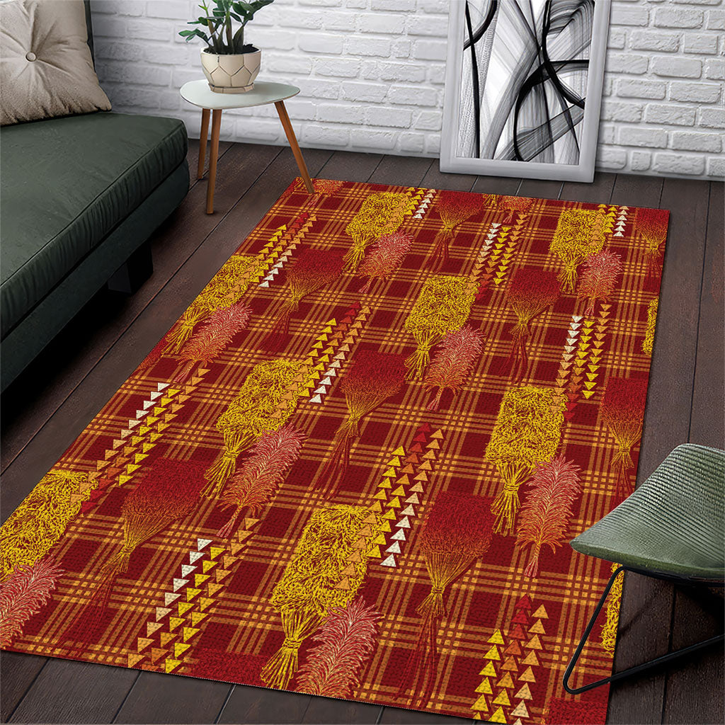 Aloha Hawaii Vintage Kahili Pa'a Lima Area Rug Palaka Print Hilo Royal Red-Yellow