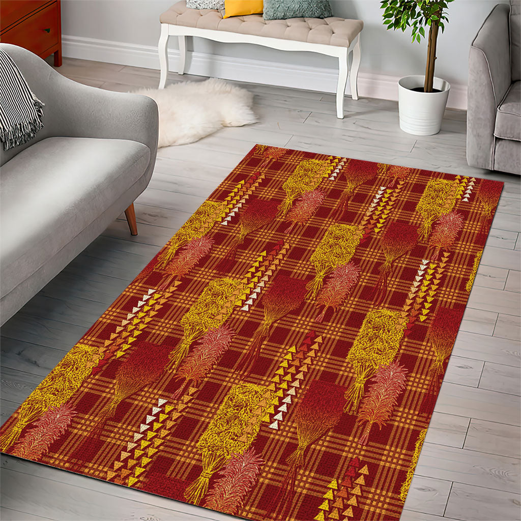 Aloha Hawaii Vintage Kahili Pa'a Lima Area Rug Palaka Print Hilo Royal Red-Yellow