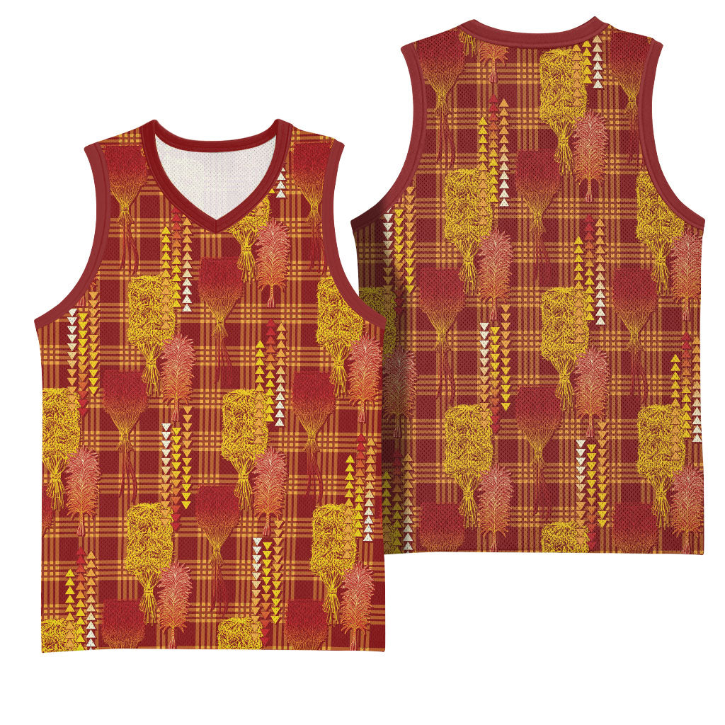 Aloha Hawaii Vintage Kahili Pa'a Lima Basketball Jersey Palaka Print Hilo Royal Red-Yellow