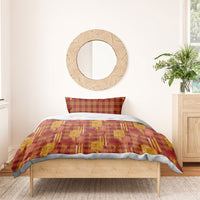 Aloha Hawaii Vintage Kahili Pa'a Lima Bedding Set Palaka Print Hilo Royal Red-Yellow