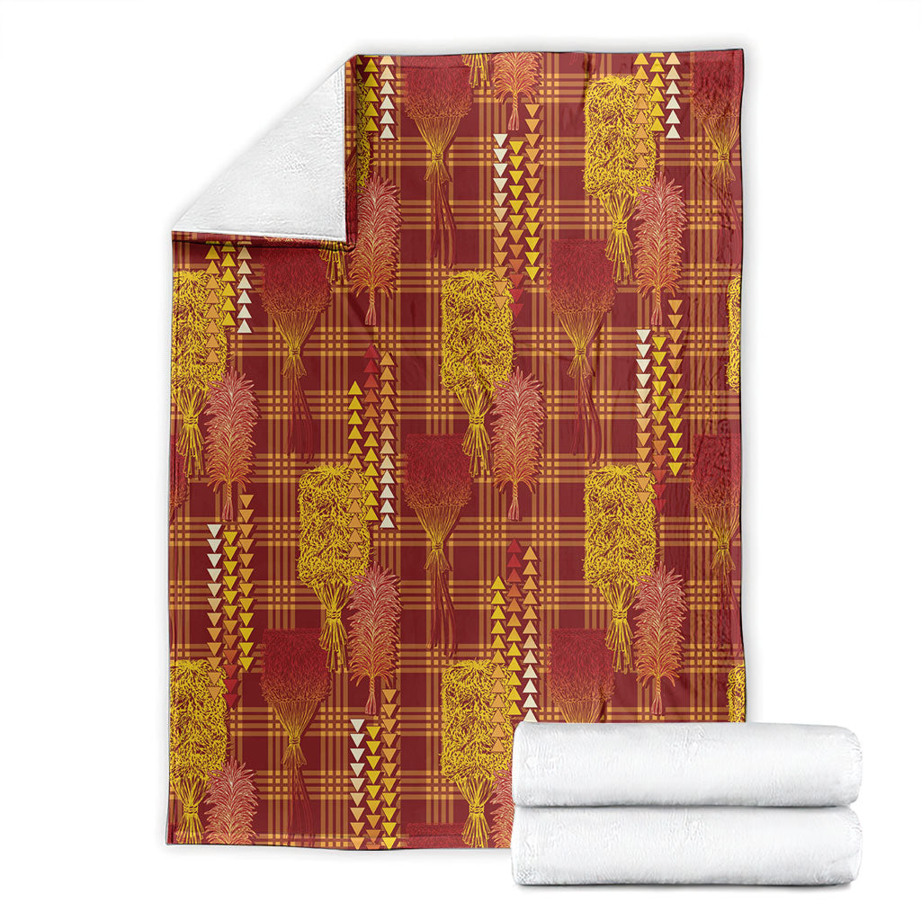 Aloha Hawaii Vintage Kahili Pa'a Lima Blanket Palaka Print Hilo Royal Red-Yellow