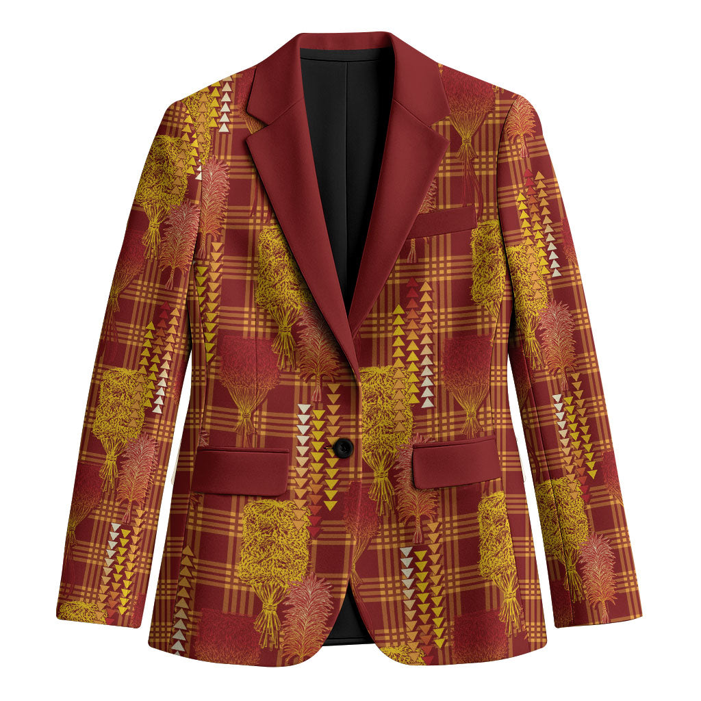 Aloha Hawaii Vintage Kahili Pa'a Lima Blazer Palaka Print Hilo Royal Red-Yellow