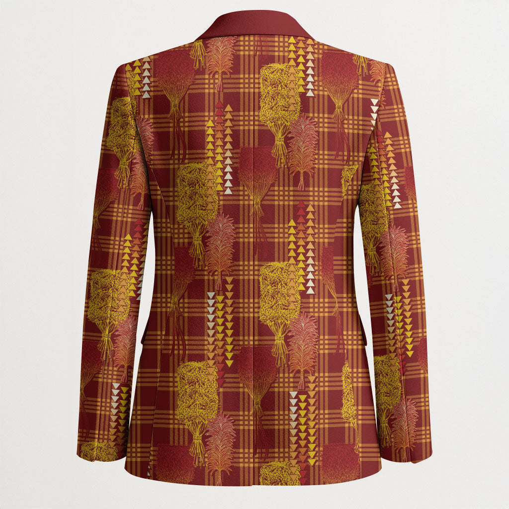 Aloha Hawaii Vintage Kahili Pa'a Lima Blazer Palaka Print Hilo Royal Red-Yellow