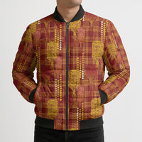 Aloha Hawaii Vintage Kahili Pa'a Lima Bomber Puffer Jacket Palaka Print Hilo Royal Red-Yellow