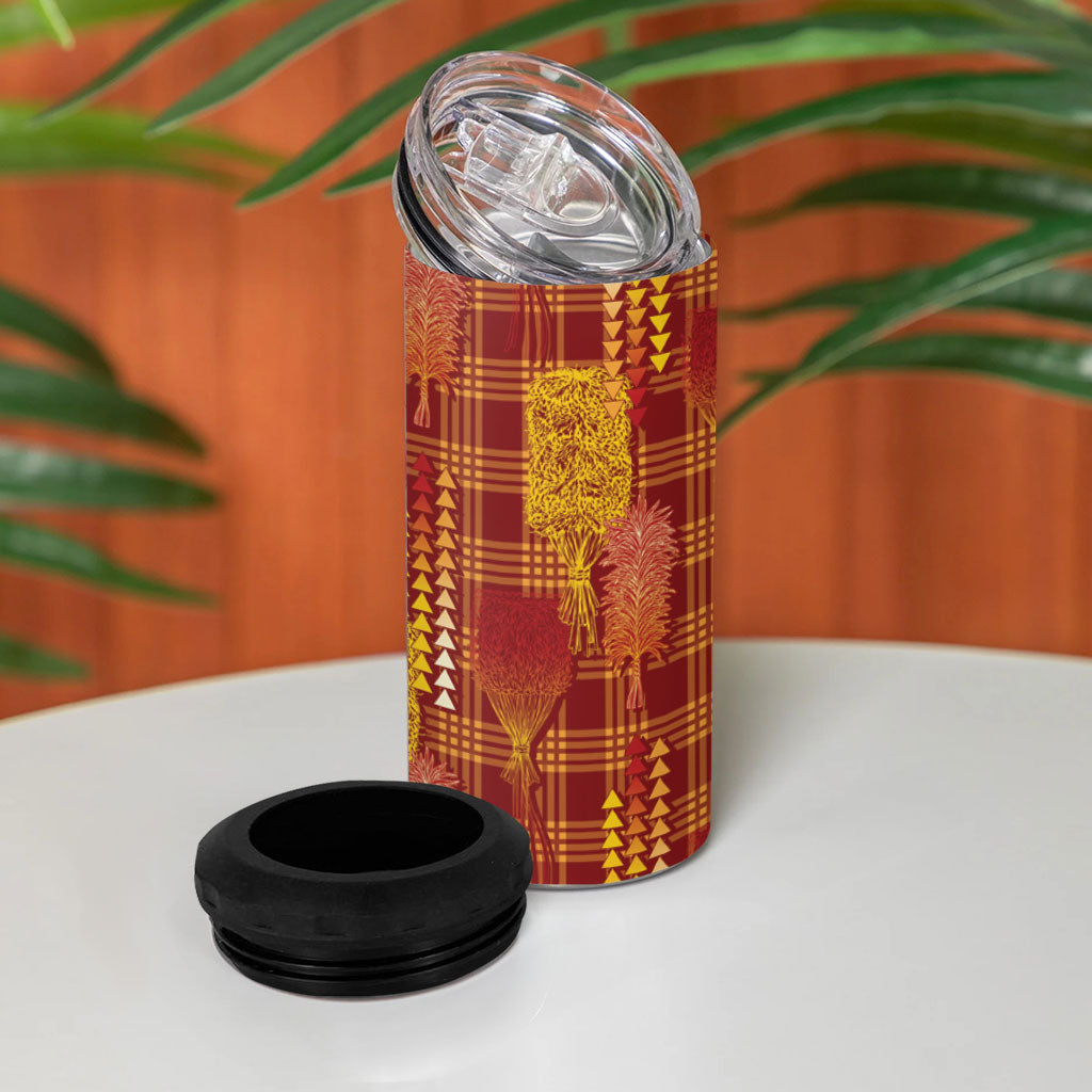 Aloha Hawaii Vintage Kahili Pa'a Lima 4 in 1 Can Cooler Tumbler Palaka Print Hilo Royal Red-Yellow