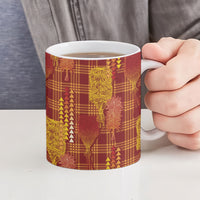 Aloha Hawaii Vintage Kahili Pa'a Lima Ceramic Mug Palaka Print Hilo Royal Red-Yellow