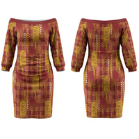Aloha Hawaii Vintage Kahili Pa'a Lima Family Matching Off The Shoulder Long Sleeve Dress and Hawaiian Shirt Palaka Print Hilo Royal Red-Yellow