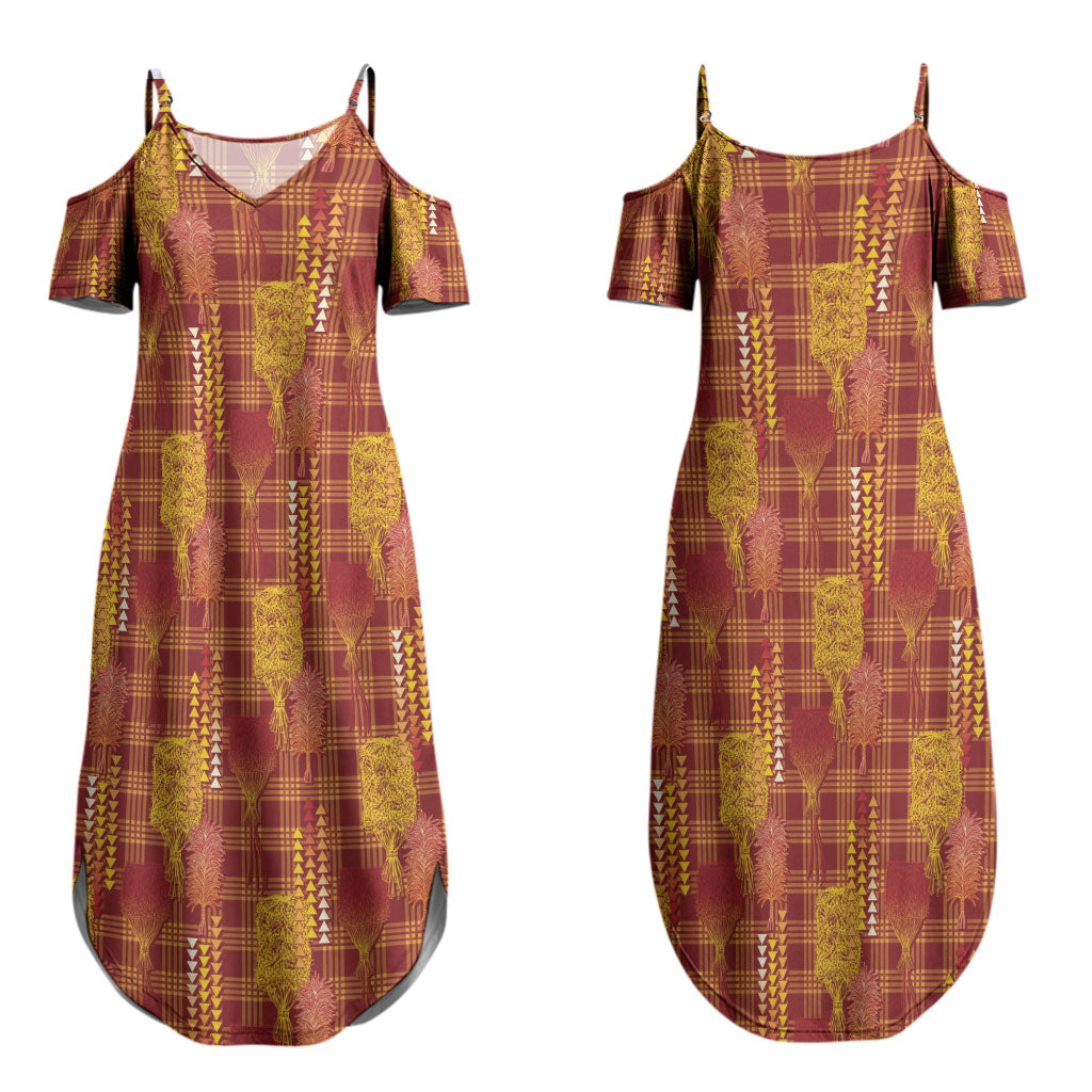 Aloha Hawaii Vintage Kahili Pa'a Lima Family Matching Summer Maxi Dress and Hawaiian Shirt Palaka Print Hilo Royal Red-Yellow