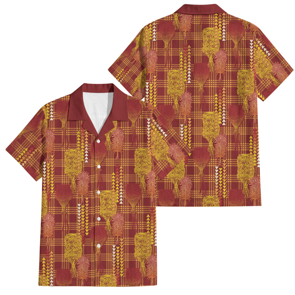 Aloha Hawaii Vintage Kahili Pa'a Lima Family Matching Summer Maxi Dress and Hawaiian Shirt Palaka Print Hilo Royal Red-Yellow