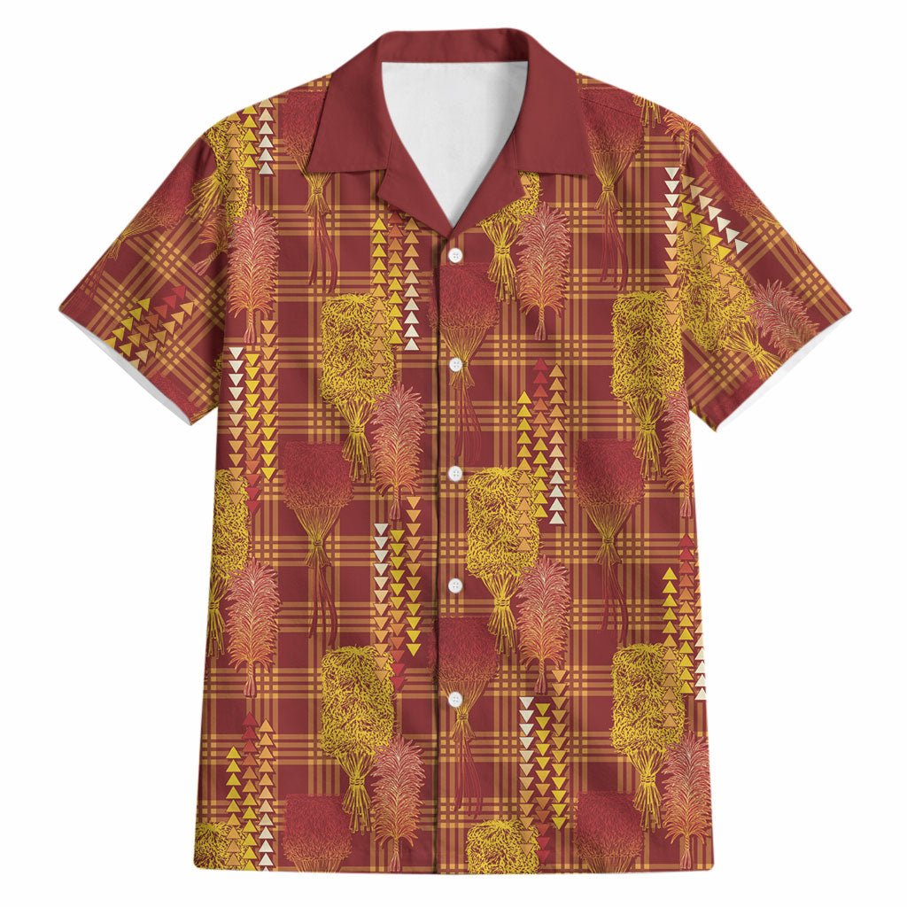 Aloha Hawaii Vintage Kahili Pa'a Lima Hawaiian Shirt Palaka Print Hilo Royal Red-Yellow
