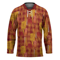 Aloha Hawaii Vintage Kahili Pa'a Lima Hockey Jersey Palaka Print Hilo Royal Red-Yellow