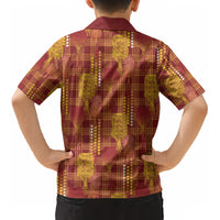 Aloha Hawaii Vintage Kahili Pa'a Lima Kid Hawaiian Shirt Palaka Print Hilo Royal Red-Yellow