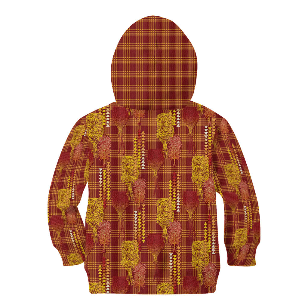 Aloha Hawaii Vintage Kahili Pa'a Lima Kid Hoodie Palaka Print Hilo Royal Red-Yellow