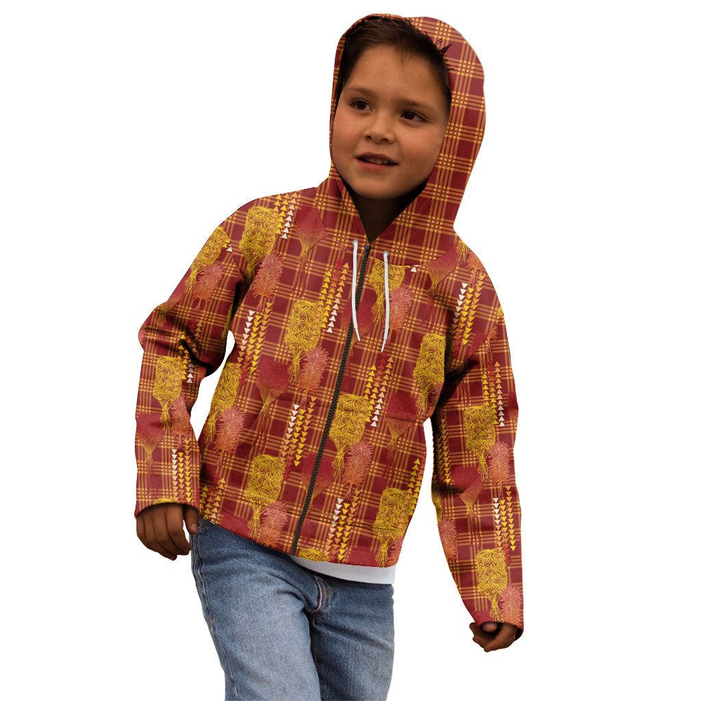 Aloha Hawaii Vintage Kahili Pa'a Lima Kid Hoodie Palaka Print Hilo Royal Red-Yellow