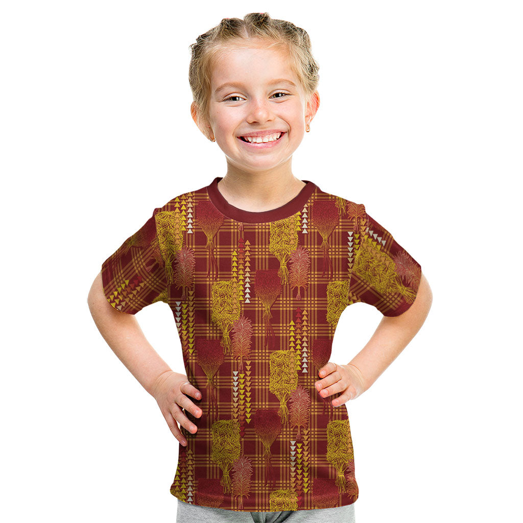 Aloha Hawaii Vintage Kahili Pa'a Lima Kid T Shirt Palaka Print Hilo Royal Red-Yellow