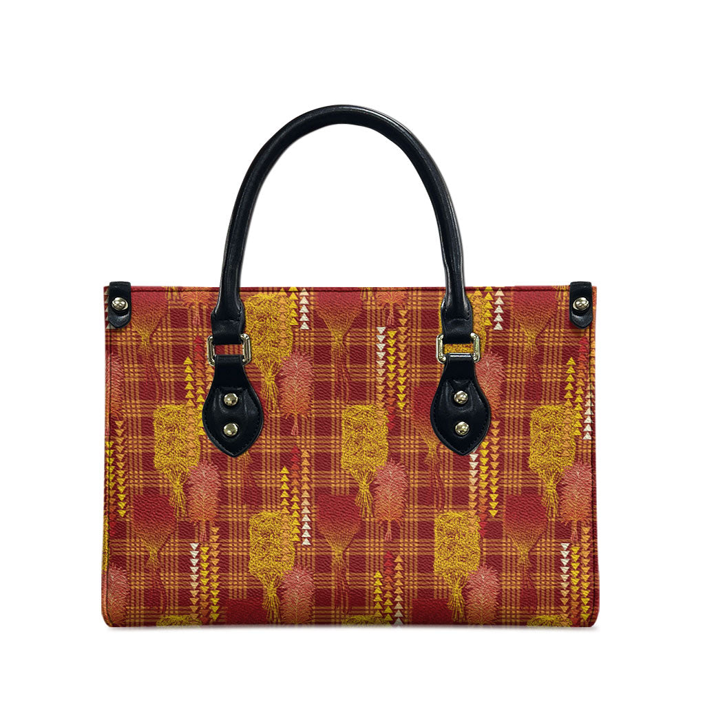 Aloha Hawaii Vintage Kahili Pa'a Lima Leather Bag Palaka Print Hilo Royal Red-Yellow