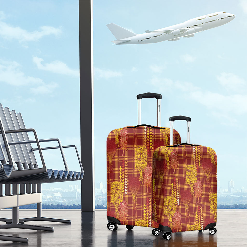 Aloha Hawaii Vintage Kahili Pa'a Lima Luggage Cover Palaka Print Hilo Royal Red-Yellow