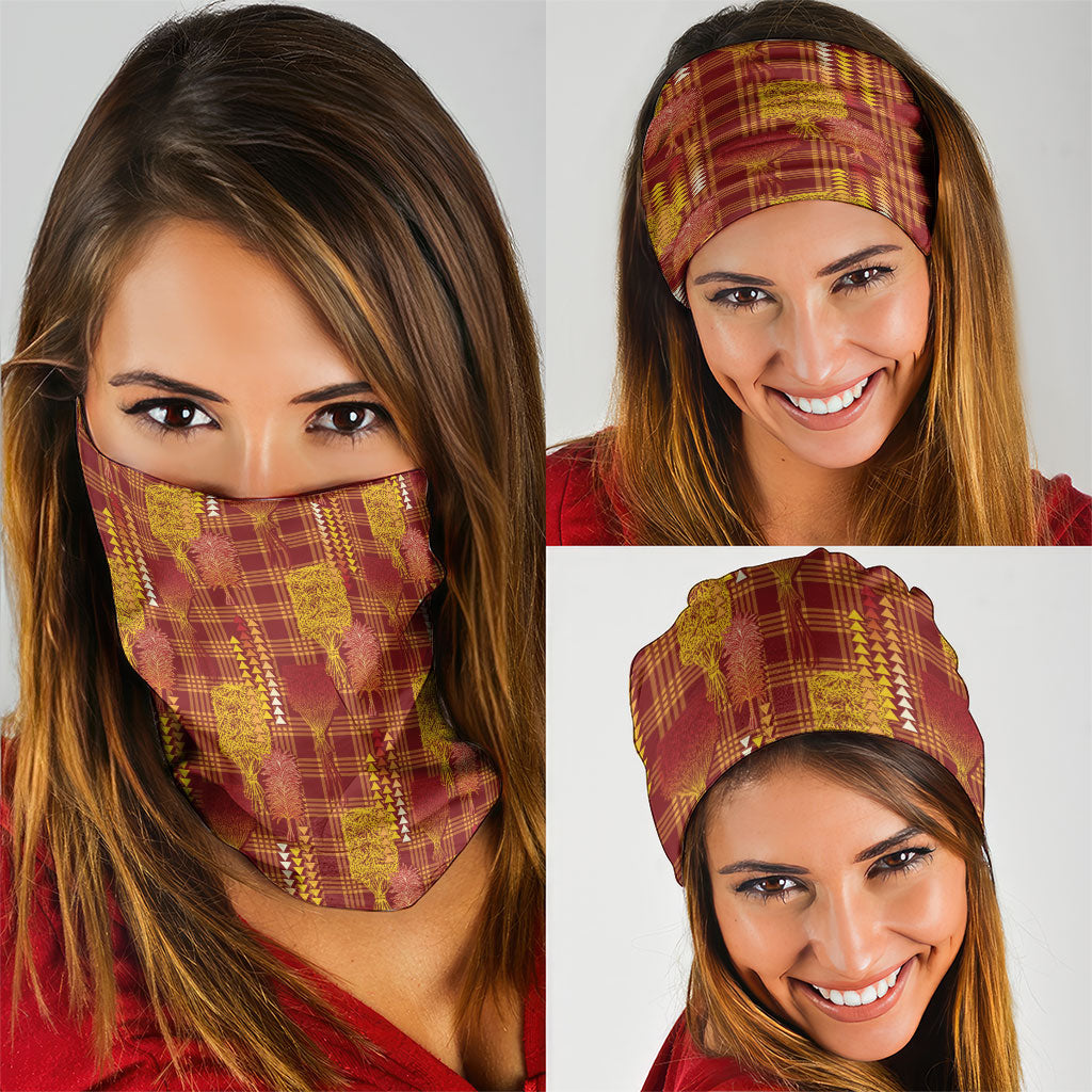 Aloha Hawaii Vintage Kahili Pa'a Lima Neck Gaiter Palaka Print Hilo Royal Red-Yellow
