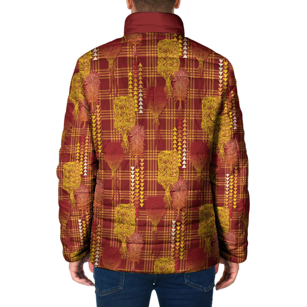 Aloha Hawaii Vintage Kahili Pa'a Lima Padded Jacket Palaka Print Hilo Royal Red-Yellow