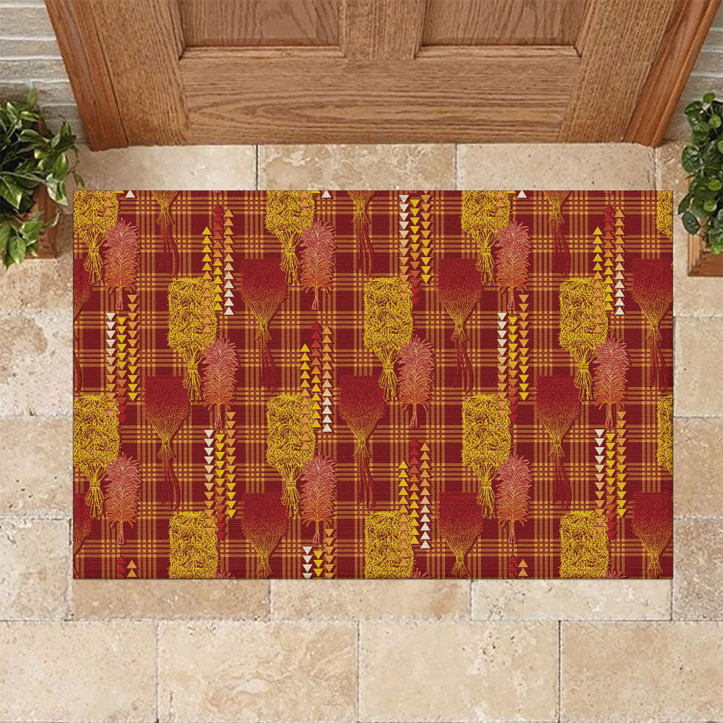 Aloha Hawaii Vintage Kahili Pa'a Lima Rubber Doormat Palaka Print Hilo Royal Red-Yellow LT7 Red - Polynesian Pride