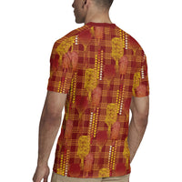 Aloha Hawaii Vintage Kahili Pa'a Lima Rugby Jersey Palaka Print Hilo Royal Red-Yellow