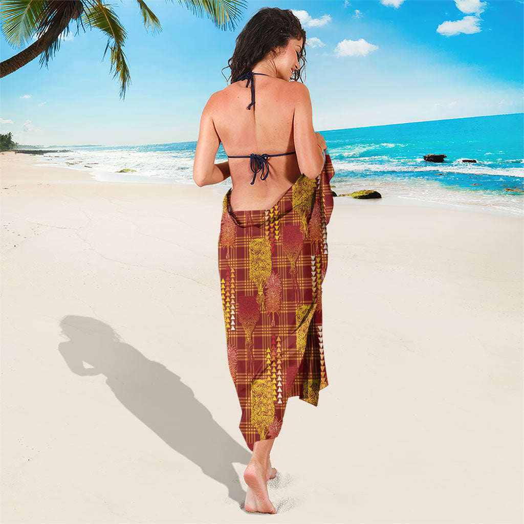 Aloha Hawaii Vintage Kahili Pa'a Lima Sarong Palaka Print Hilo Royal Red-Yellow
