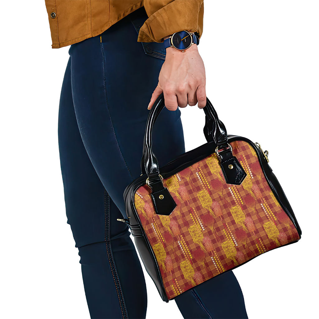 Aloha Hawaii Vintage Kahili Pa'a Lima Shoulder Handbag Palaka Print Hilo Royal Red-Yellow