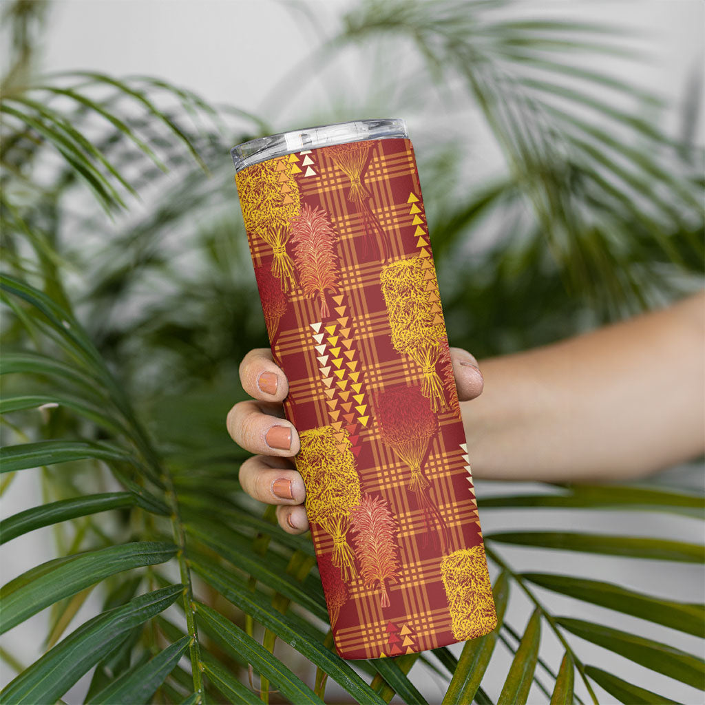Aloha Hawaii Vintage Kahili Pa'a Lima Skinny Tumbler Palaka Print Hilo Royal Red-Yellow