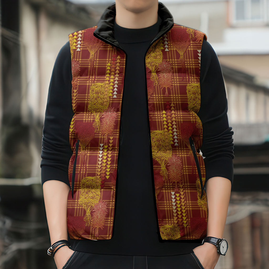 Aloha Hawaii Vintage Kahili Pa'a Lima Sleeveless Puffer Jacket Palaka Print Hilo Royal Red-Yellow