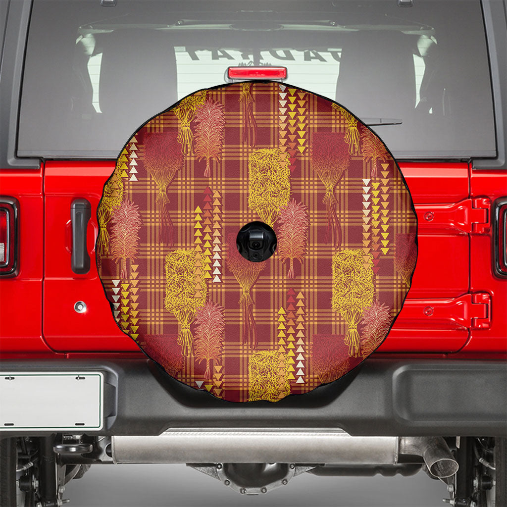 Aloha Hawaii Vintage Kahili Pa'a Lima Spare Tire Cover Palaka Print Hilo Royal Red-Yellow