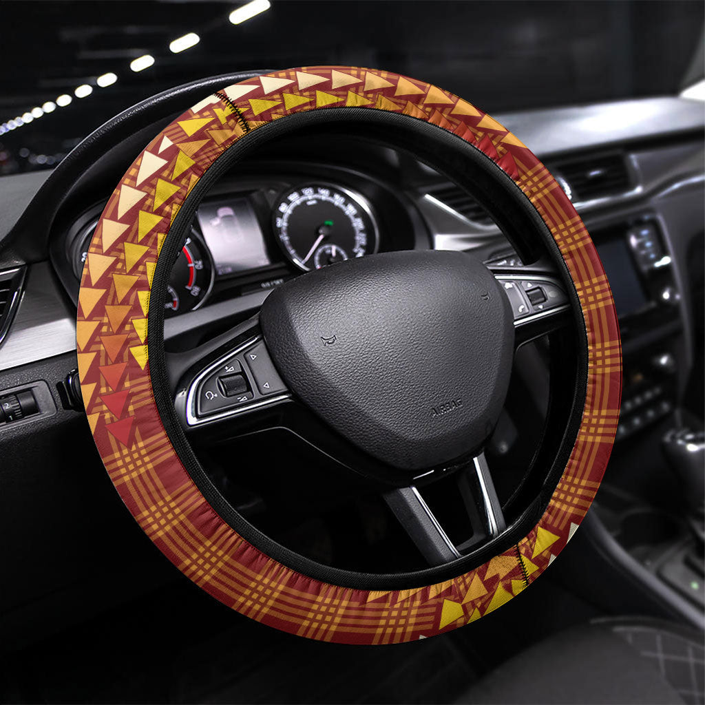 Aloha Hawaii Vintage Kahili Pa'a Lima Steering Wheel Cover Palaka Print Hilo Royal Red-Yellow