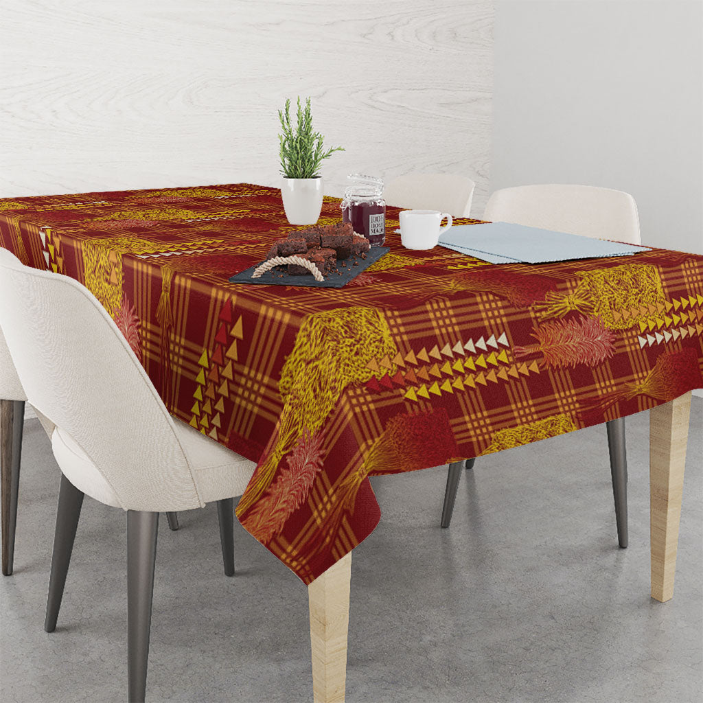Aloha Hawaii Vintage Kahili Pa'a Lima Tablecloth Palaka Print Hilo Royal Red-Yellow