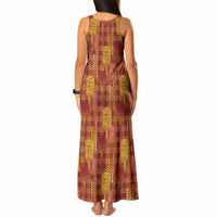 Aloha Hawaii Vintage Kahili Pa'a Lima Tank Maxi Dress Palaka Print Hilo Royal Red-Yellow