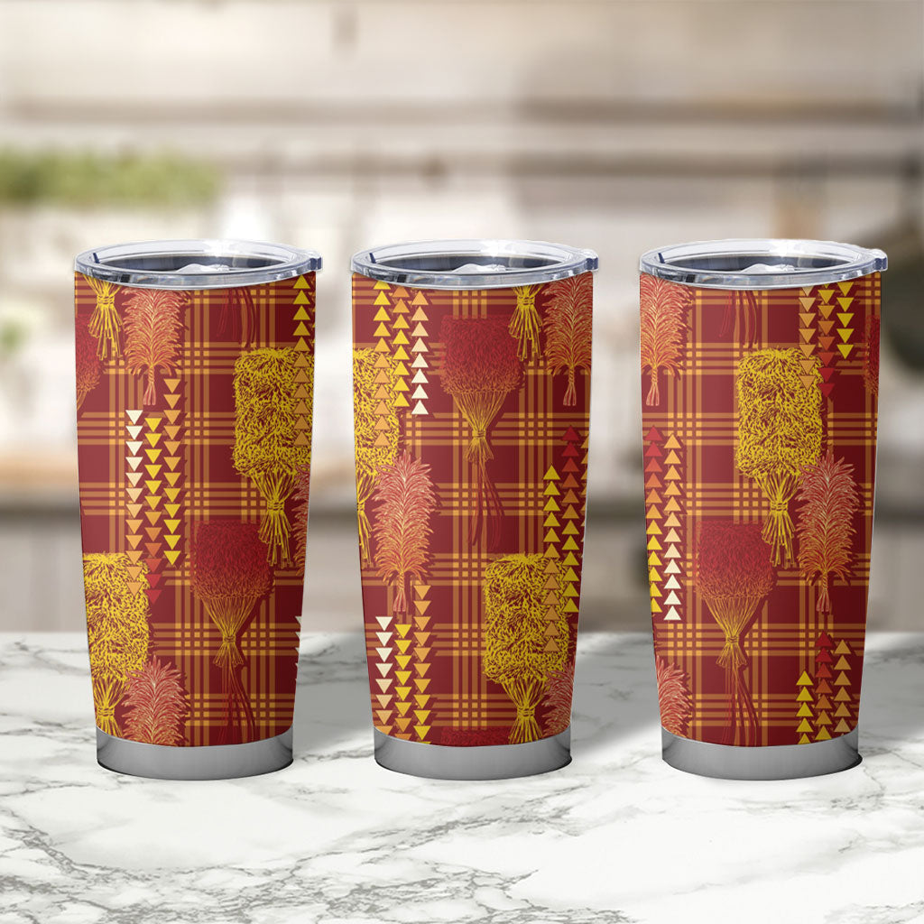 Aloha Hawaii Vintage Kahili Pa'a Lima Tumbler Cup Palaka Print Hilo Royal Red-Yellow