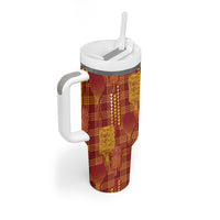 Aloha Hawaii Vintage Kahili Pa'a Lima Tumbler With Handle Palaka Print Hilo Royal Red-Yellow