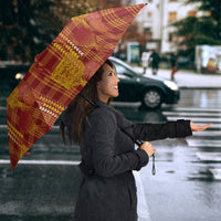 Aloha Hawaii Vintage Kahili Pa'a Lima Umbrella Palaka Print Hilo Royal Red-Yellow