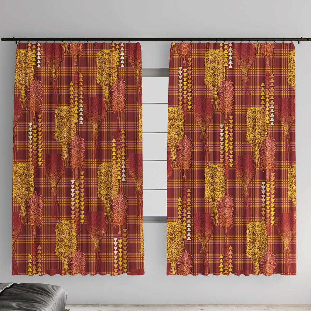 Aloha Hawaii Vintage Kahili Pa'a Lima Window Curtain Palaka Print Hilo Royal Red-Yellow